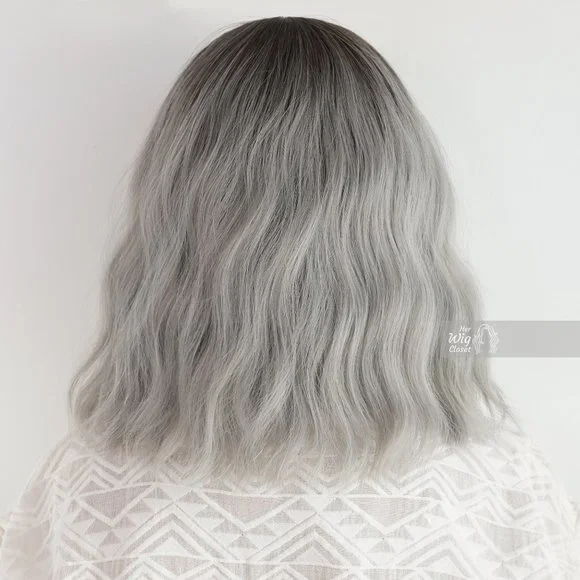 Dark Roots Silver Ombre Wavy Wig with Bangs | Mothers Day Gift | Ororo - Picture 8 of 9